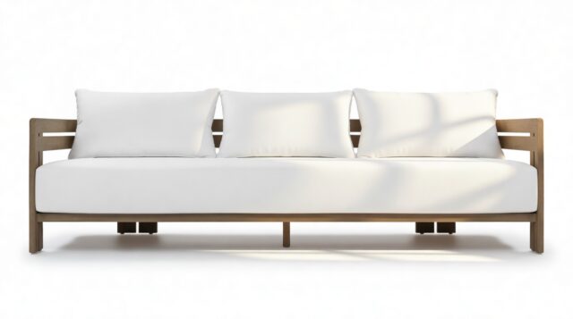 The Prestigio – Weathered Teak with White Cushions, Three Seater Sofa