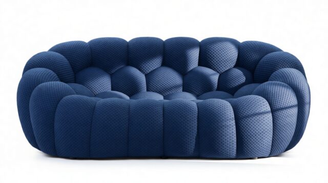The Bubble – Navy Waffled Jersey, Two Seater Sofa