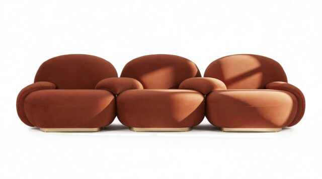 The Pacha – Russet Plush Velvet, Three Seater Sofa