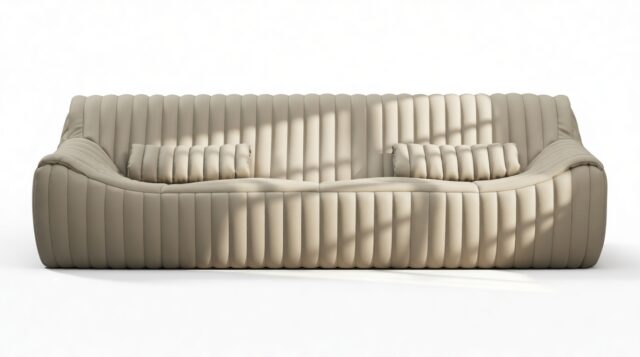 The Sandra – Beige Gray Vegan Leather, Three Seater Sofa