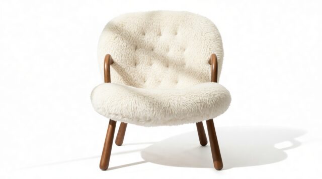 The Clam – White Long Hair Sherpa, Lounge Chair