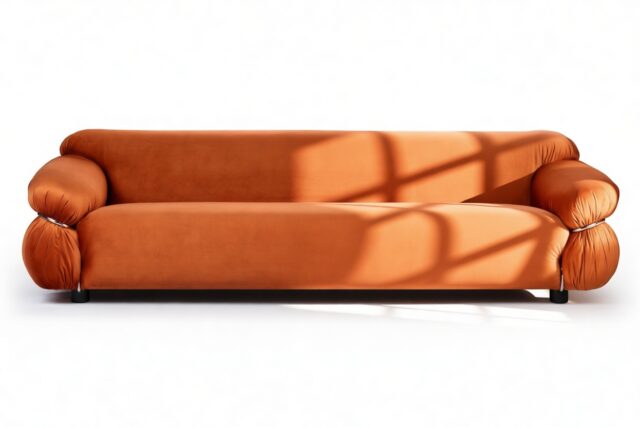 The Sesann – Apricot Velvet, Three Seater Sofa