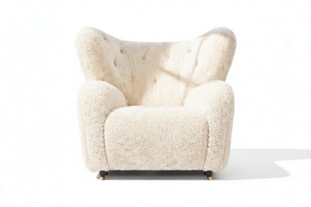 The Tired Man – White Long Hair Sherpa, Lounge Chair