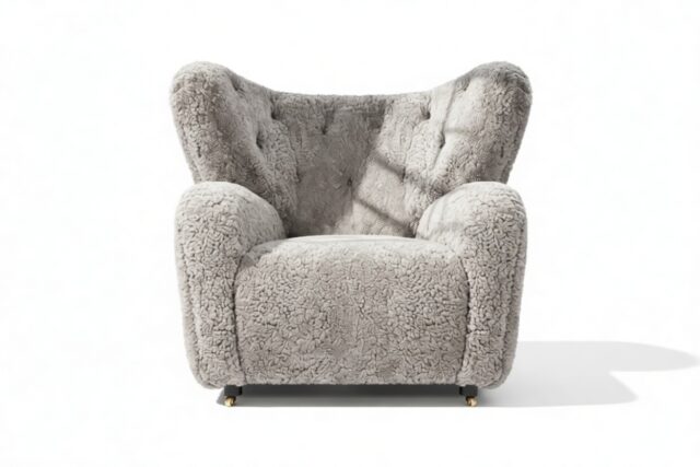 The Tired Man – Soft Gray Luxe Sheepskin, Lounge Chair