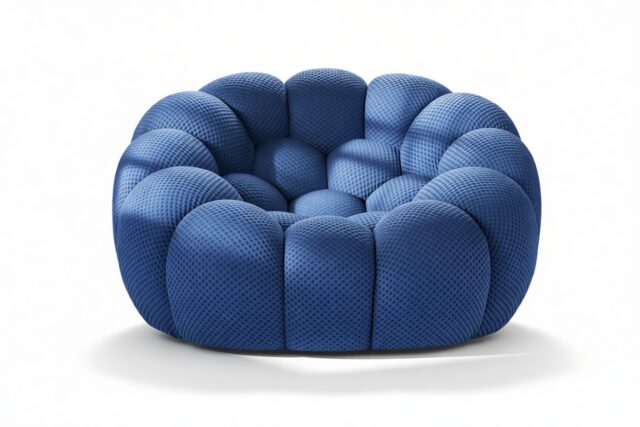 The Bubble – Navy Waffled Jersey, Lounge Chair