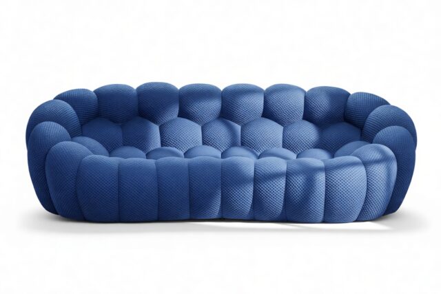 The Bubble – Navy Waffled Jersey, Three Seater Sofa