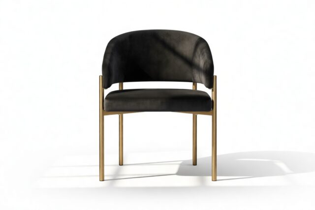 The Esther – Black Plush Velvet and Brushed Brass, Dining Chair