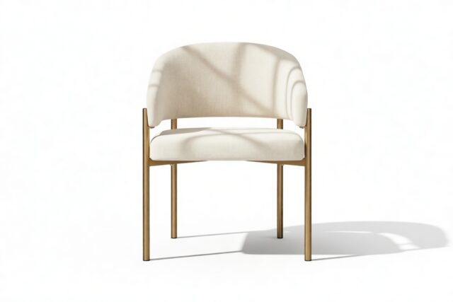 The Esther – Oatmeal Brushed Weave and Brushed Brass, Dining Chair