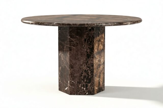 The Viola – Dark Emperador Marble, 47in Round Dining Table