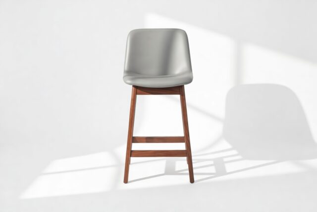 The Clair – Glacier Gray Vegan Leather and Walnut, Counter Stool