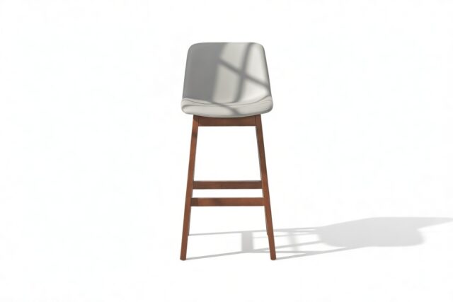 The Clair – Glacier Gray Vegan Leather and Walnut, Bar Stool