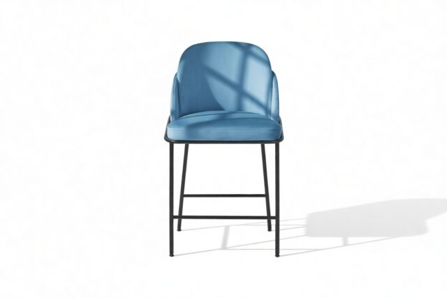 The Baruch – Aegean Blue Velvet with Black Legs, Counter Stool