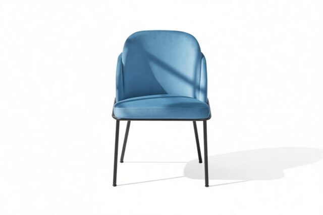 The Baruch – Aegean Blue Velvet with Black Legs, Dining Chair