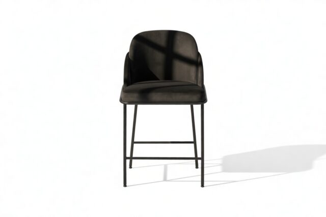 The Baruch – Black Velvet with Black Legs, Counter Stool