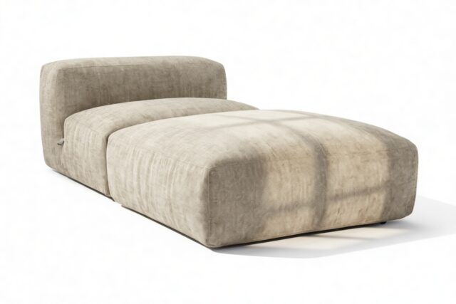The Le Mura – Beige Gray Chenille, Chaise Lounge