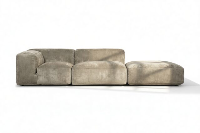 The Le Mura – Beige Gray Chenille, Open End Sofa (Left)