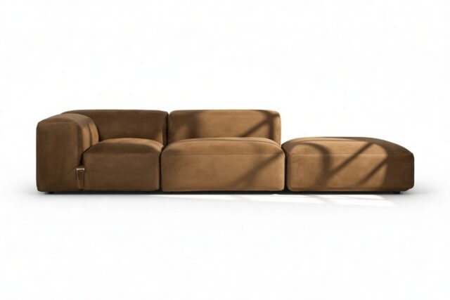 The Le Mura – Brown Vegan Suede, Open End Sofa (Left)