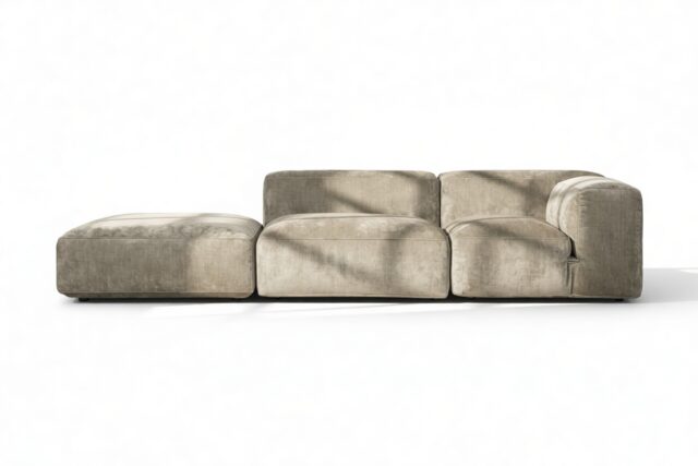 The Le Mura – Beige Gray Chenille, Open End Sofa (Right)