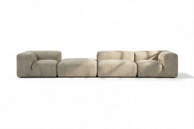 The Le Mura – Beige Gray Chenille, Four Seater (Left)
