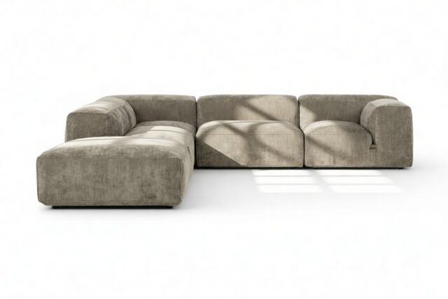 The Le Mura – Beige Gray Chenille, Left Corner