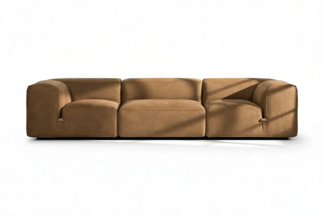 The Le Mura – Brown Vegan Suede, Three Seater Sofa