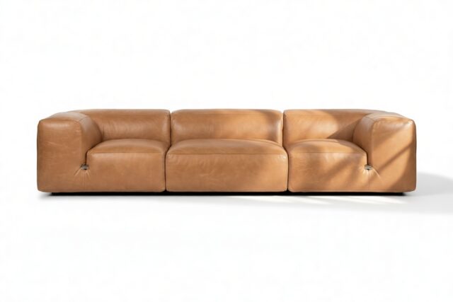 The Le Mura – Tan Vegan Leather, Three Seater Sofa