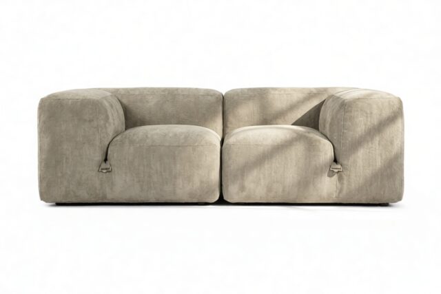 The Le Mura – Beige Gray Chenille, Two Seater Sofa
