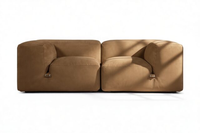 The Le Mura – Brown Vegan Suede, Two Seater Sofa
