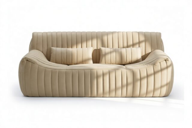 The Sandra – Beige Gray Vegan Leather, Two Seater Sofa