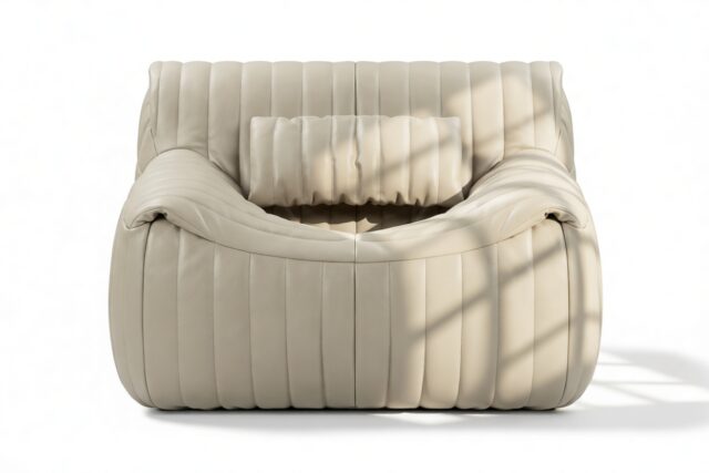 The Sandra – Beige Gray Vegan Leather, Lounge Chair