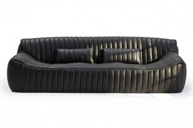 The Sandra – Black Vegan Leather, Three Seater Sofa