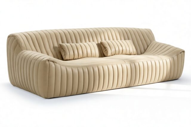 The Sandra – Alabaster Vegan Leather, Three Seater Sofa