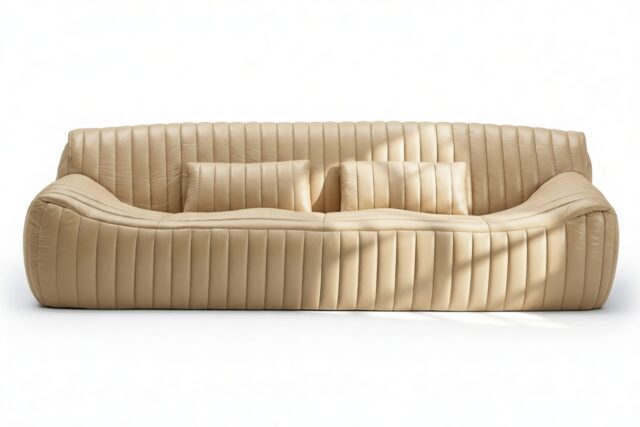 The Sandra – Alabaster Vegan Leather, Three Seater Sofa