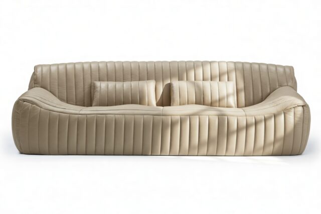 The Sandra – Beige Gray Vegan Leather, Three Seater Sofa