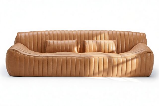 The Sandra – Tan Vegan Leather, Three Seater Sofa