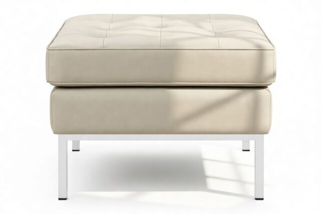 The Florence – Beige Gray Vegan Leather, Ottoman