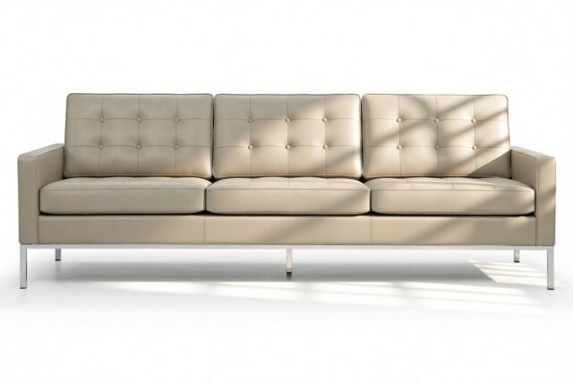 The Florence – Beige Gray Vegan Leather, Three Seater