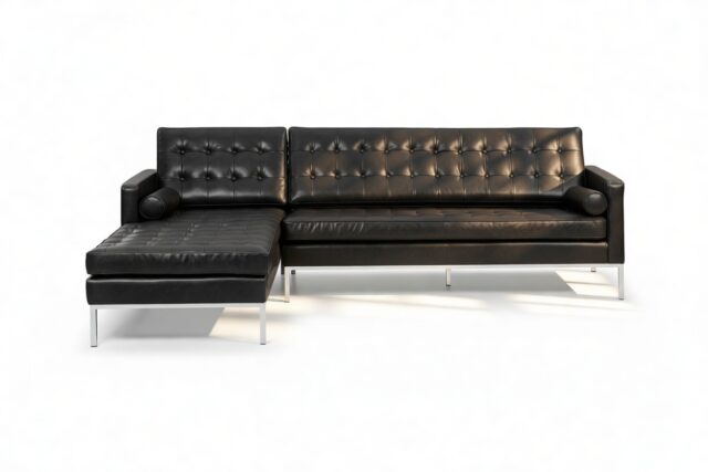The Florence – Vintage Black Vegan Leather, Three Seater Sofa