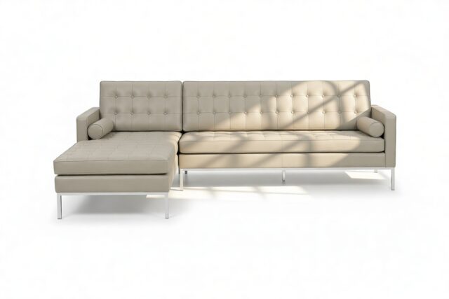 The Florence – Beige Gray Vegan Leather, Three Seater Sofa