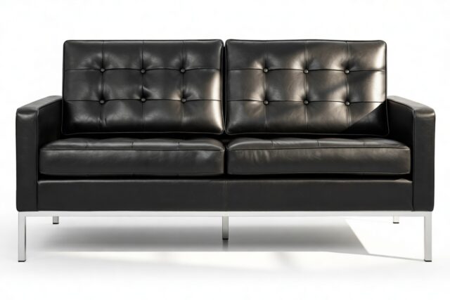 The Florence – Vintage Black Vegan Leather, Two Seater