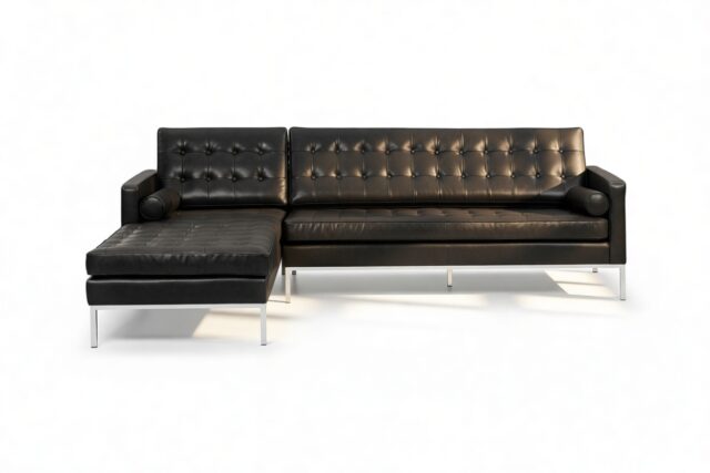 The Florence – Midnight Black Premium Leather, Three Seater Sofa