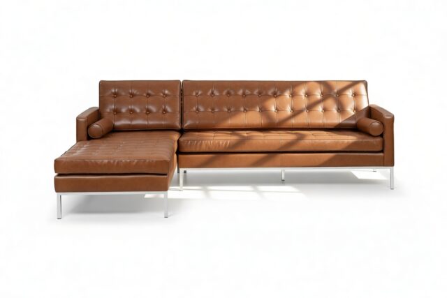 The Florence – Tan Premium Leather, Three Seater Sofa