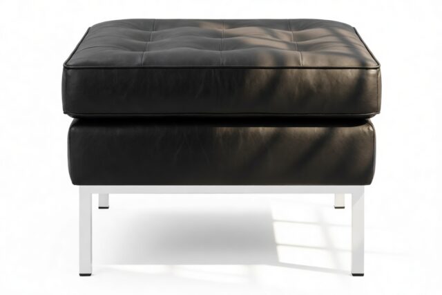 The Florence – Midnight Black Premium Leather, Ottoman