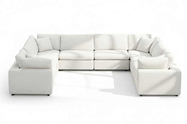 The Ciel – White Linen, Sectional (Eight Seater)