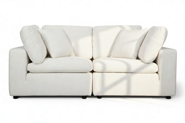 The Ciel – White Linen, Two Seater Sofa