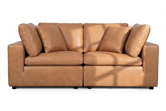 The Ciel – Tan Vegan Leather, Two Seater Sofa