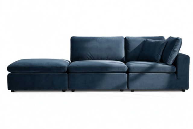 The Ciel – Prussian Blue Luxe Velvet, Open End Sofa (Left)