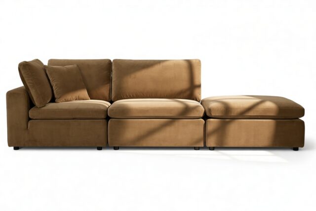 The Ciel – Old Gold Velvet, Open End Sofa (Right)