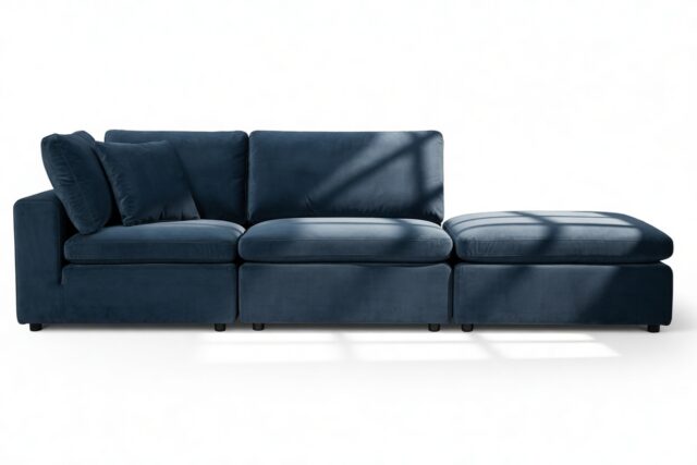 The Ciel – Prussian Blue Luxe Velvet, Open End Sofa (Right)