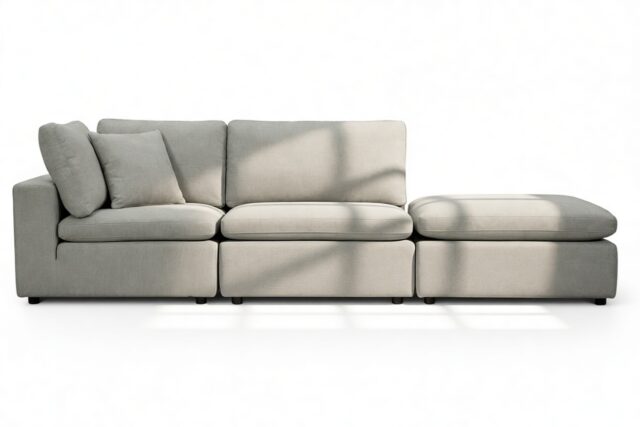 The Ciel – Soft Gray Brushed Weave, Open End Sofa (Right)